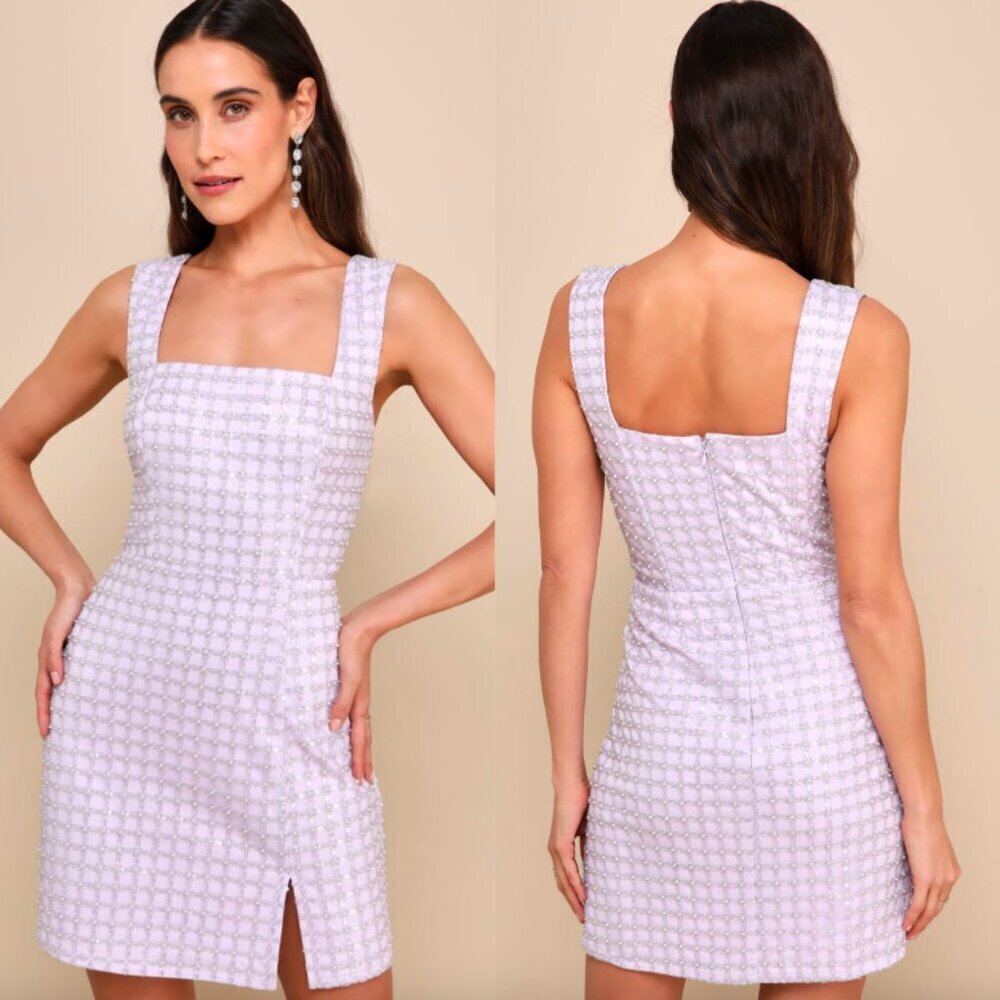 ☀️ NWOT LULUS Beautifully Decadent Lilac Sequin Pearl Sleeveless Mini Dress Cute
